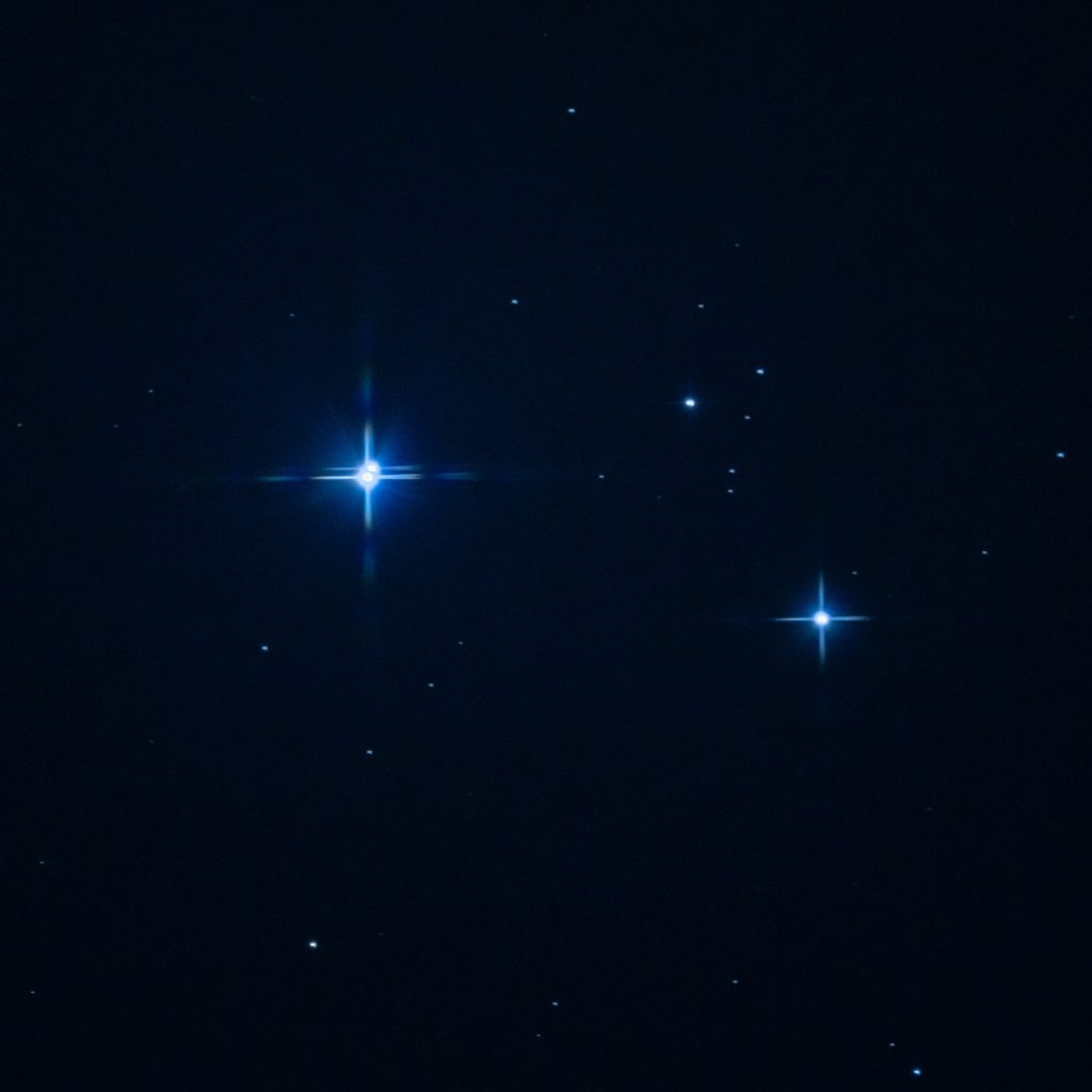  Mizar (Left) and Alcor (Right) shine in the crisp air of an Oklahoam evening. A third star appears just above Mizar.